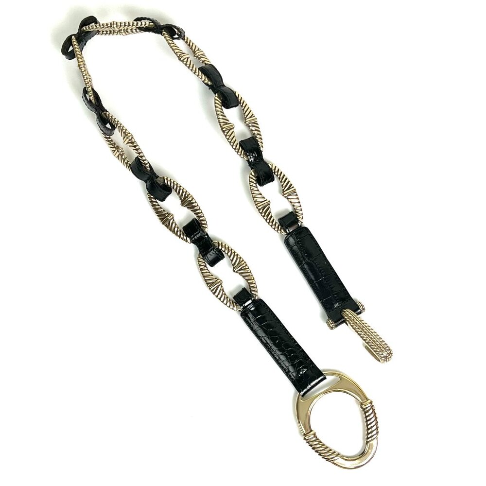 Brighton Black Leather Faux Croc Hook on Belt with Silver Loops _ Size 32